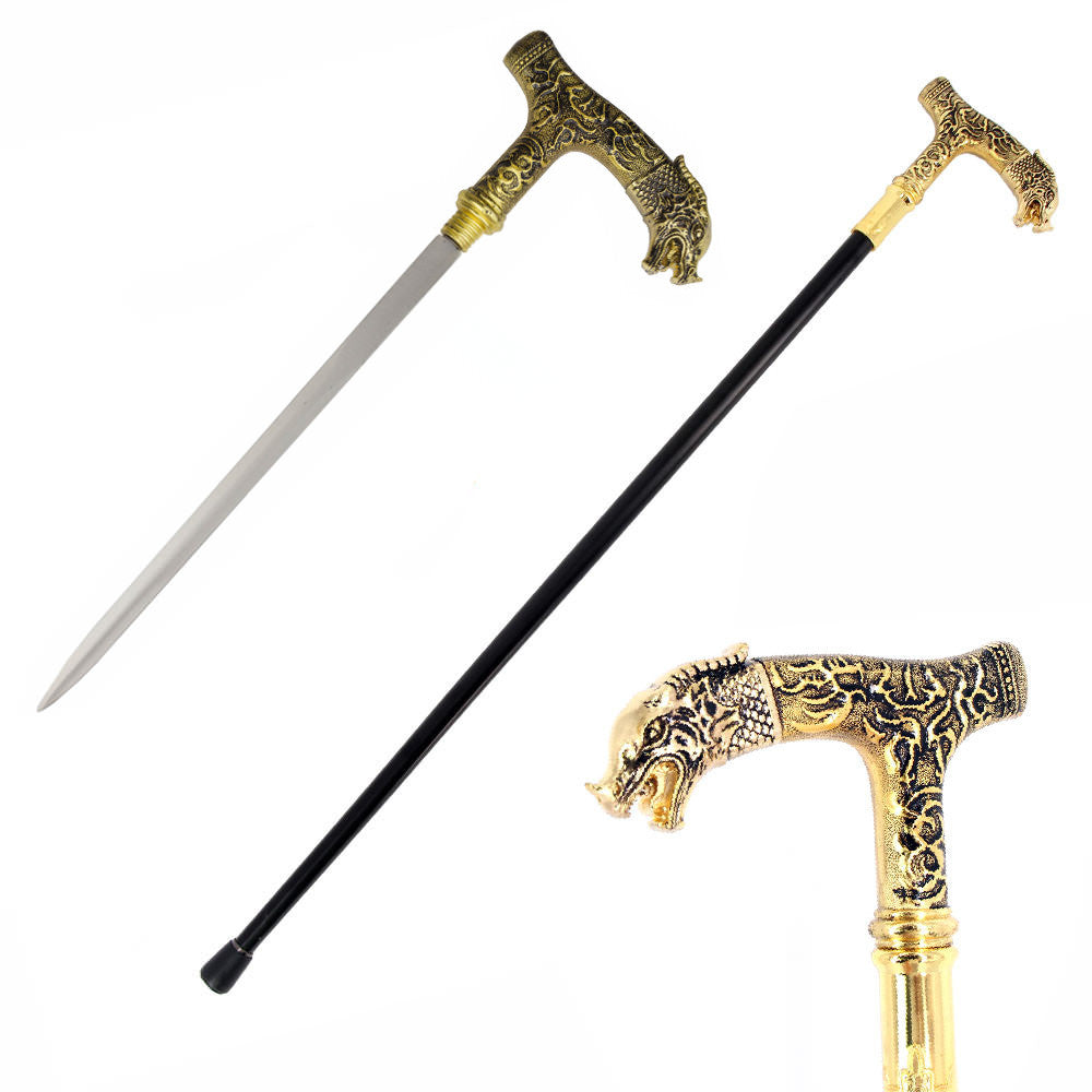 Roaring Dragon Head Walking Sword Cane - Tophatter's Army Products & Self Defense Collectible Weapons - Tophatter Daily Deals